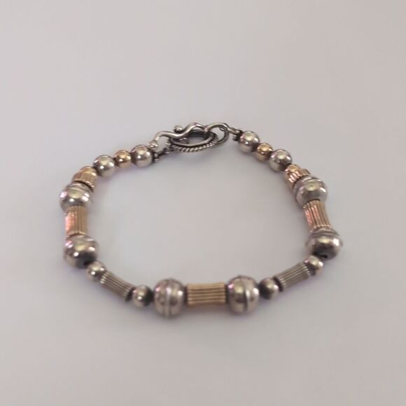 132 Gold and Silver Beaded‎ Tennis Bracelet with Toggle Clasp - Picture 1 of 5